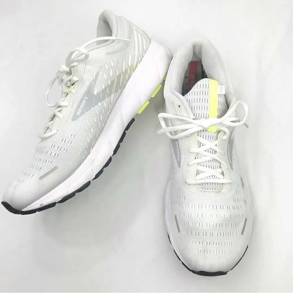 Brooks White Neon Ghost 13 Loft DNA Sole Lace Up Running Athletic Shoes